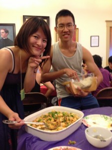 Rainbow and Dai Rong serving spicy tofu and rice