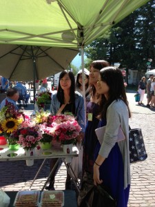 Amy, Susan, Rainbow and Tiffany at Farmer's Market
