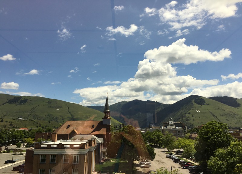 Mount Jumbo and Mount Sentinel from hospital window