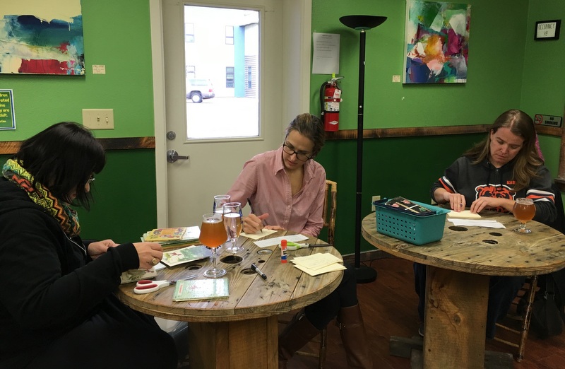 Book art and postcards and beer at Imagine Nation Brewing.