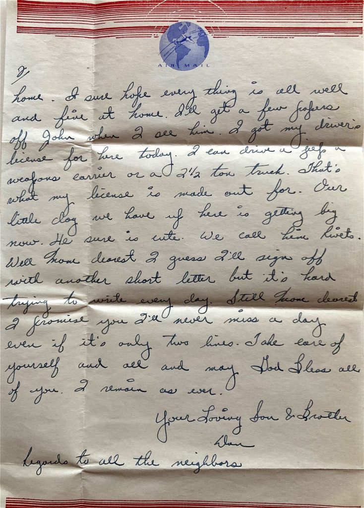 Dan Antonietti letter from Kumagaya, Japan1/24/47