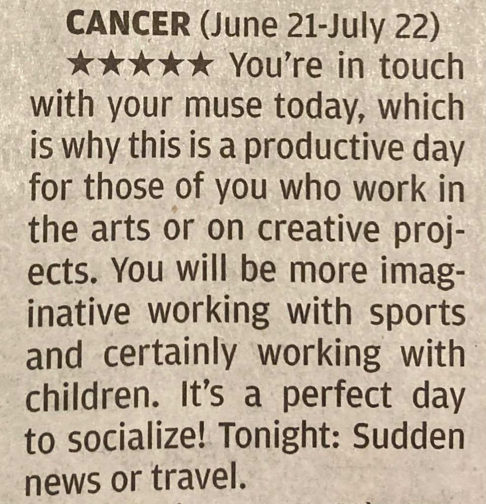 An inspirational horoscope led to publication in The New York Times.