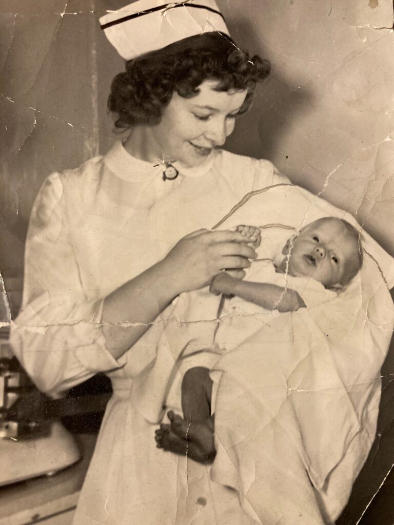 Kay Antonietti & Baby Charlie, St. James Hospital; Butte, Montana; 1954